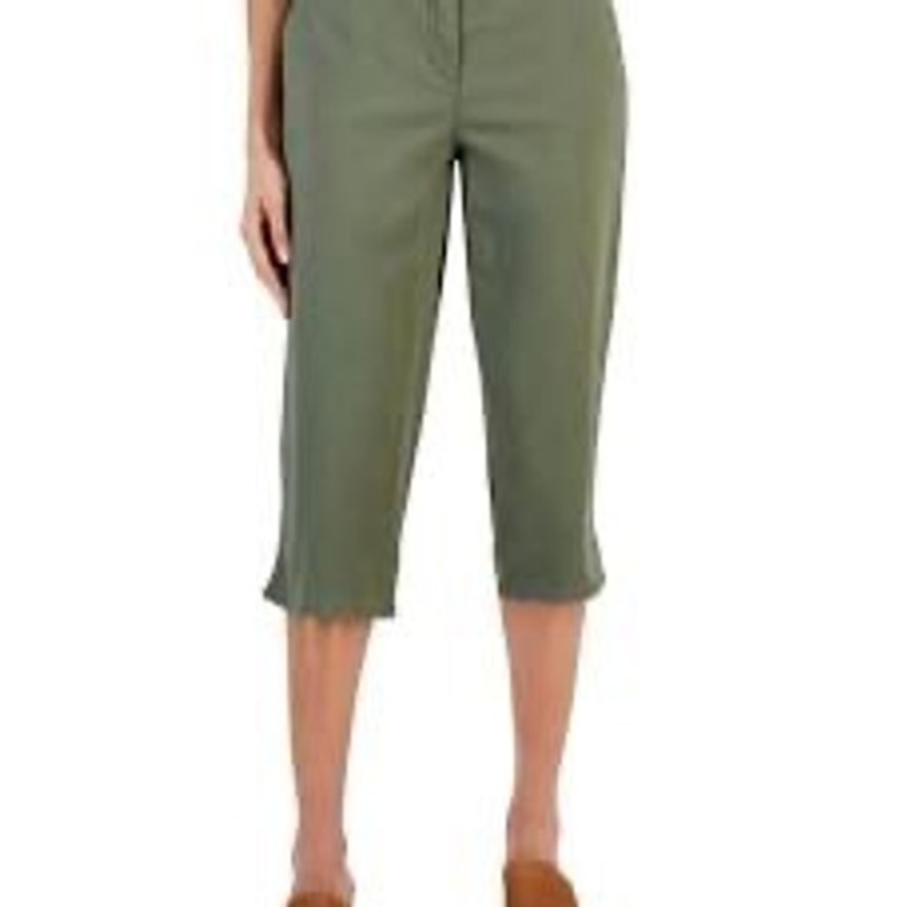 Karen Scott Womens Olive Green Woven‎ Capri Pants Size 14